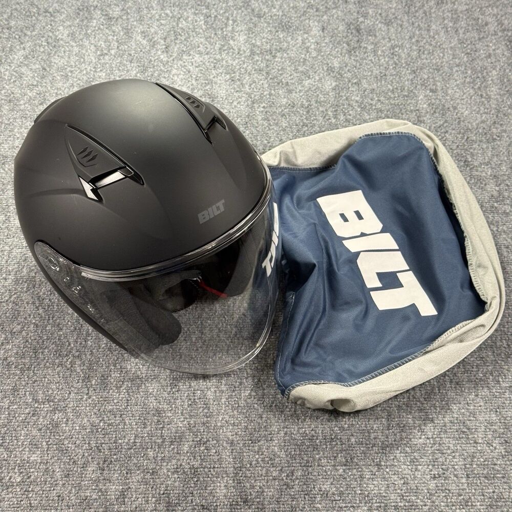 Bilt Matte Black Tour Helmet - Large - Drop Down Sun Visor - Bag - Excellent